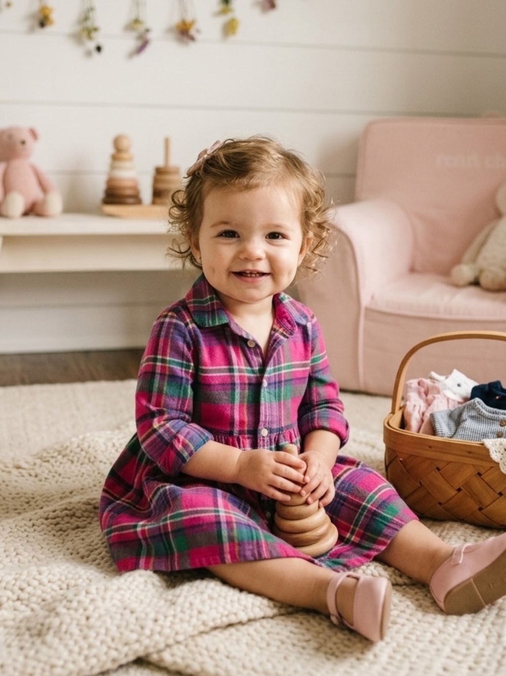 Ralph Lauren Plaid Dress Sz 12mo Long Sleeve Button Down Cotton Twill Fit & Flai